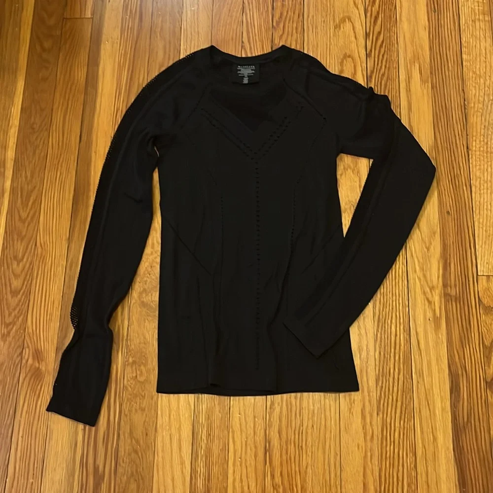 Athleta Black Long Sleeve Mesh-Detail Tee - Picture 4 of 5